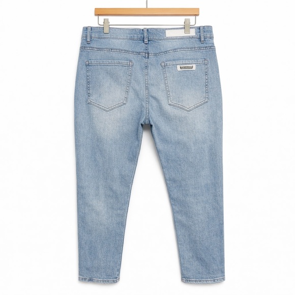 CDH Homme Gothic Cross Embroidery Distressed Blue Denim Jeans Y2K Streetwear s34 - Picture 3 of 8